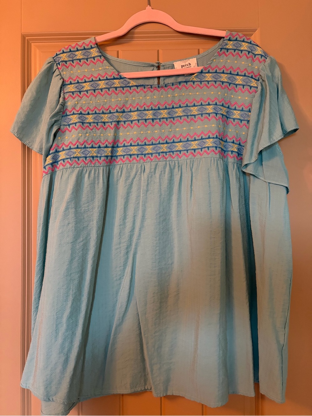 Perch by Blu Pepper Aqua Blue Embroidered Boho Top 3XL